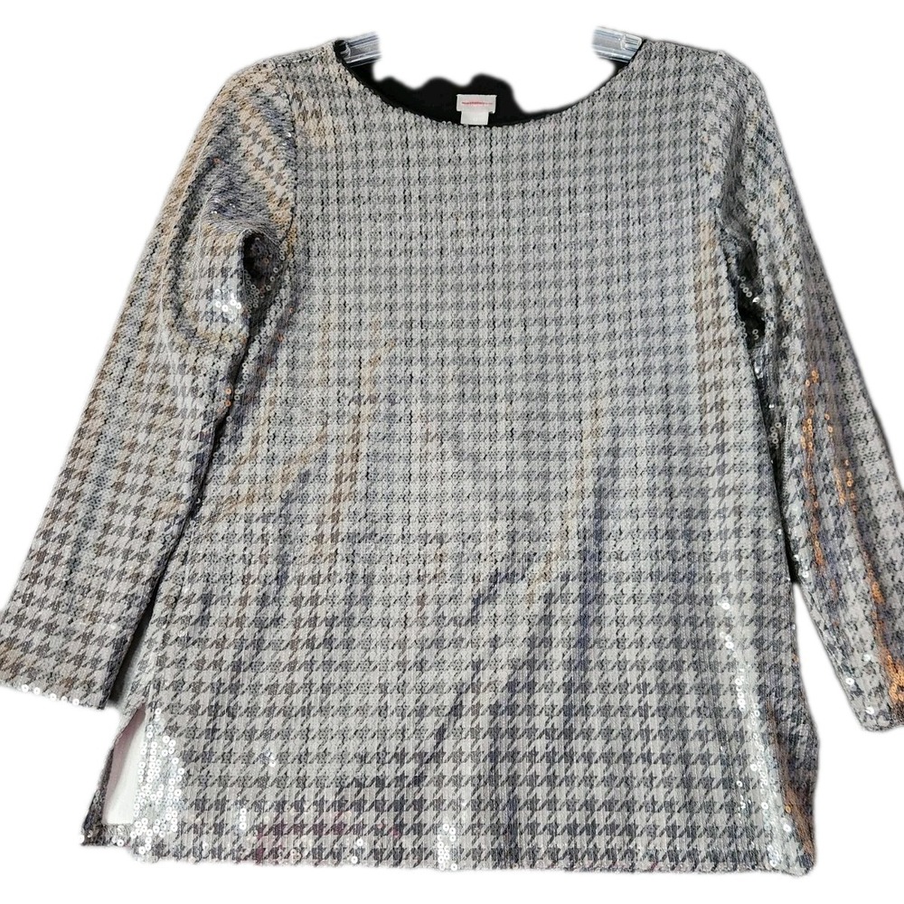 NWOT Chicos Houndstooth Sequin Tunic Top NWT Black/Gray S Size 0 Holidays‎ Party